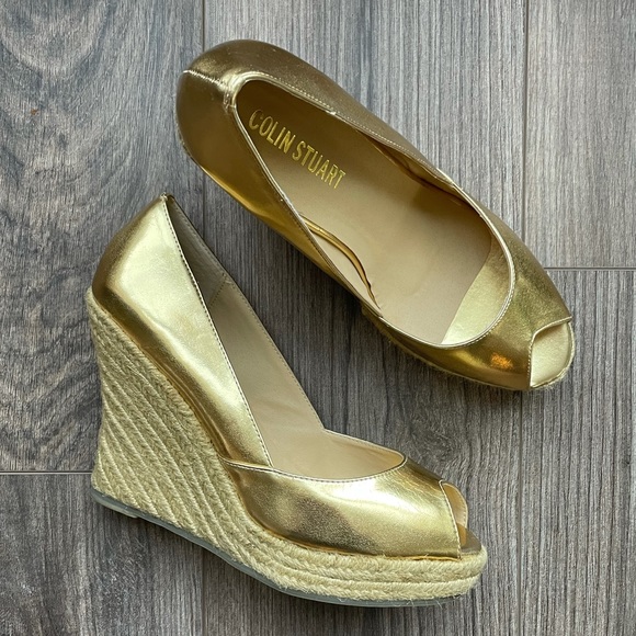 Colin Stuart Shoes - COLIN STUART Gold Jute Wedge Peep Toe | 8